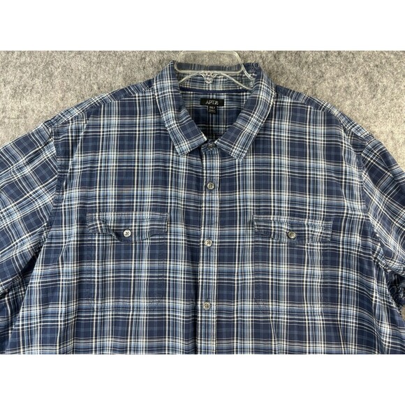 APT 9 Men's Sz 3XLT Tall Button Shirt Short Sleeve Plaid Blue 100% Cotton - Picture 2 of 6